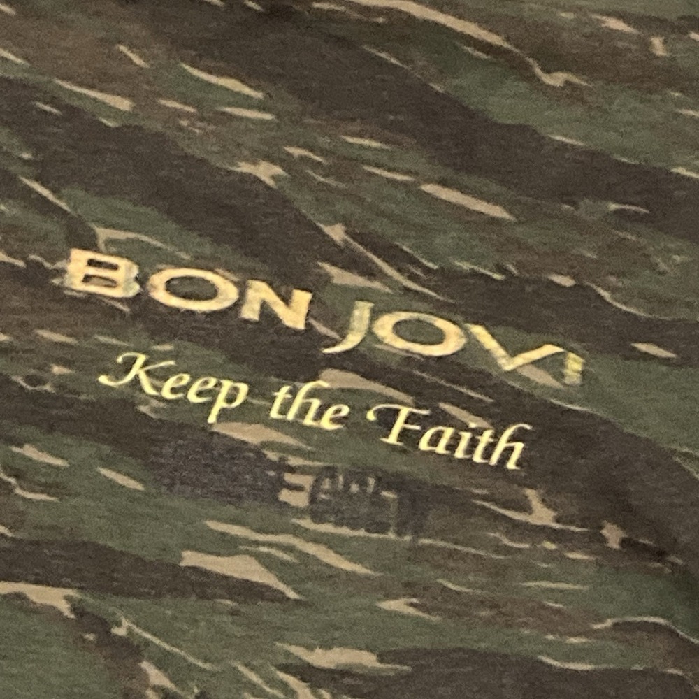 Bon Jovi Keep The Faith Shirt Local Crew Camo Vtg 90s Men's 2X/24